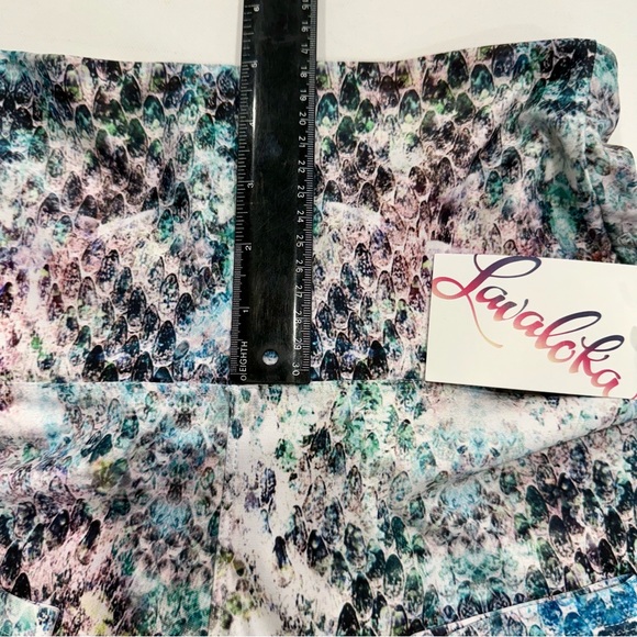 High Waisted High Compression Blue Snakeskin Print Yoga Pants by Lavaloka Active - Picture 6 of 9